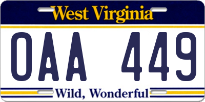 WV license plate OAA449