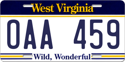 WV license plate OAA459