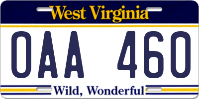 WV license plate OAA460