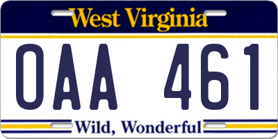 WV license plate OAA461