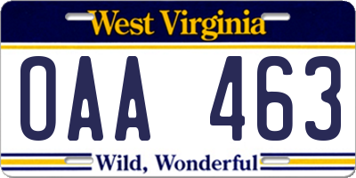 WV license plate OAA463