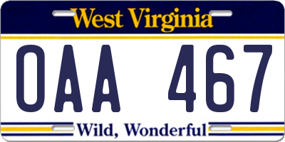WV license plate OAA467