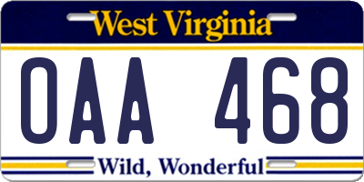 WV license plate OAA468