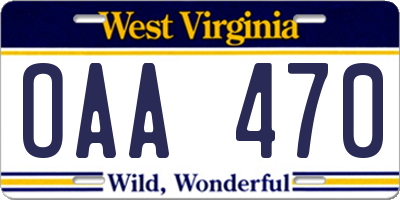WV license plate OAA470