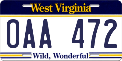 WV license plate OAA472