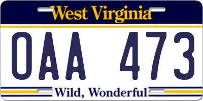WV license plate OAA473