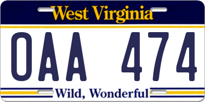 WV license plate OAA474