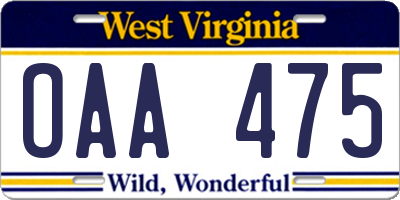 WV license plate OAA475