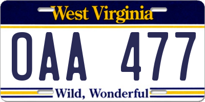 WV license plate OAA477