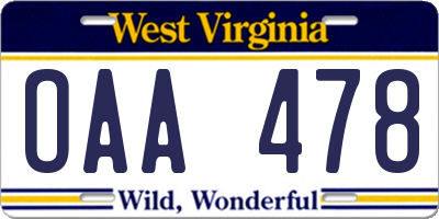 WV license plate OAA478
