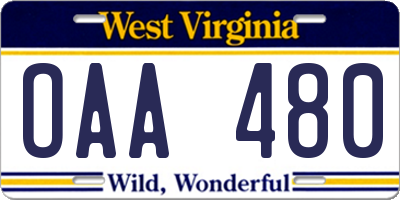WV license plate OAA480