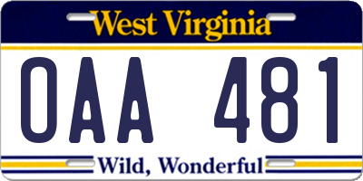 WV license plate OAA481