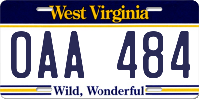 WV license plate OAA484