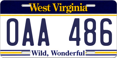 WV license plate OAA486