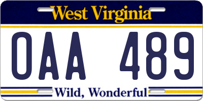 WV license plate OAA489