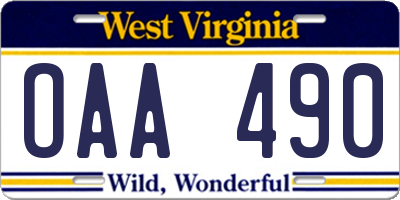 WV license plate OAA490