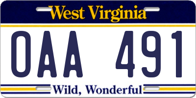WV license plate OAA491