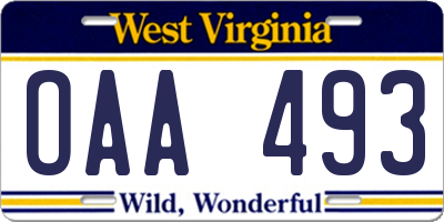 WV license plate OAA493