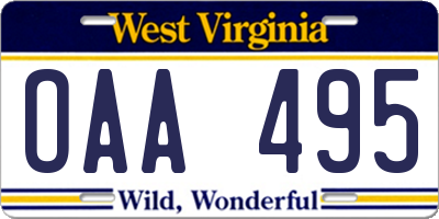 WV license plate OAA495