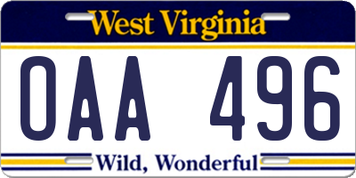 WV license plate OAA496