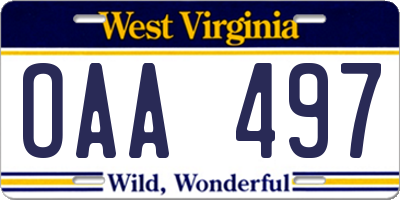 WV license plate OAA497