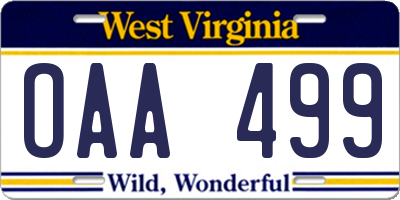 WV license plate OAA499