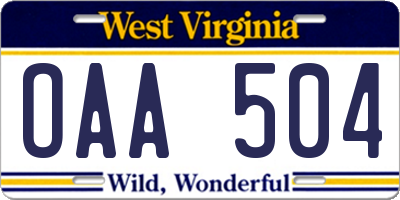 WV license plate OAA504