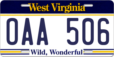 WV license plate OAA506