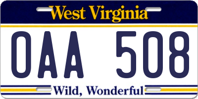 WV license plate OAA508