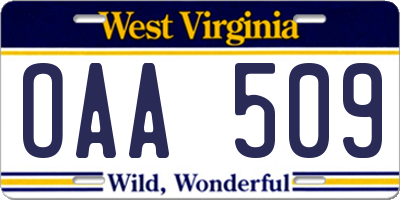 WV license plate OAA509
