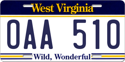 WV license plate OAA510