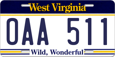 WV license plate OAA511