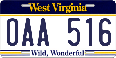 WV license plate OAA516