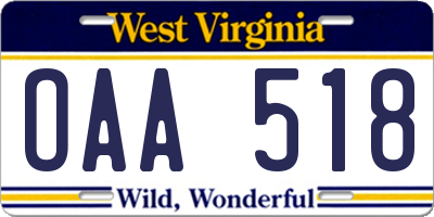 WV license plate OAA518