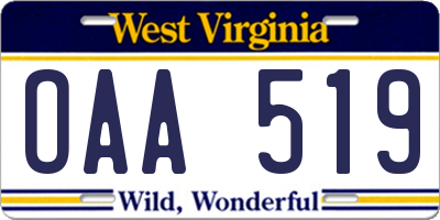 WV license plate OAA519