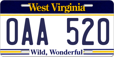 WV license plate OAA520