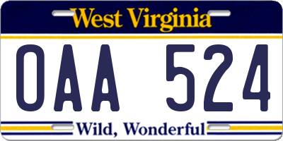 WV license plate OAA524