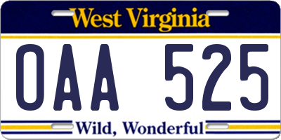 WV license plate OAA525