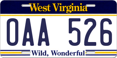 WV license plate OAA526