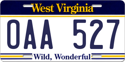 WV license plate OAA527