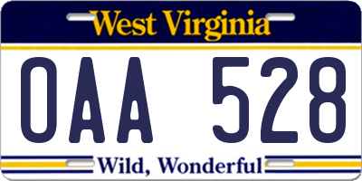 WV license plate OAA528