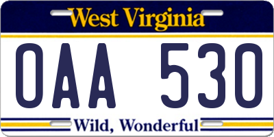 WV license plate OAA530