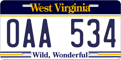 WV license plate OAA534