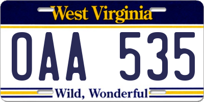 WV license plate OAA535