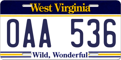 WV license plate OAA536