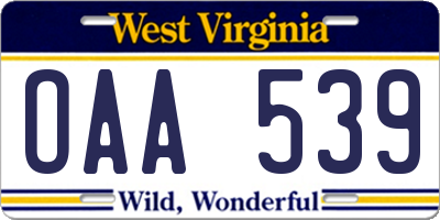 WV license plate OAA539