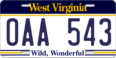 WV license plate OAA543