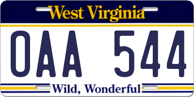 WV license plate OAA544