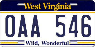WV license plate OAA546