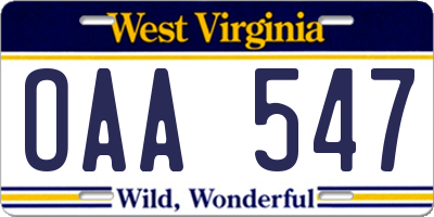 WV license plate OAA547